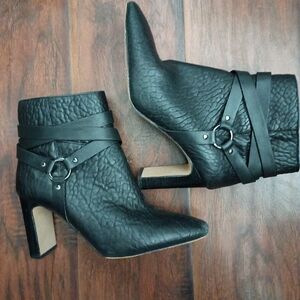 Vince Camuto_Black Leather Ankle Boots Square Heel_9.5